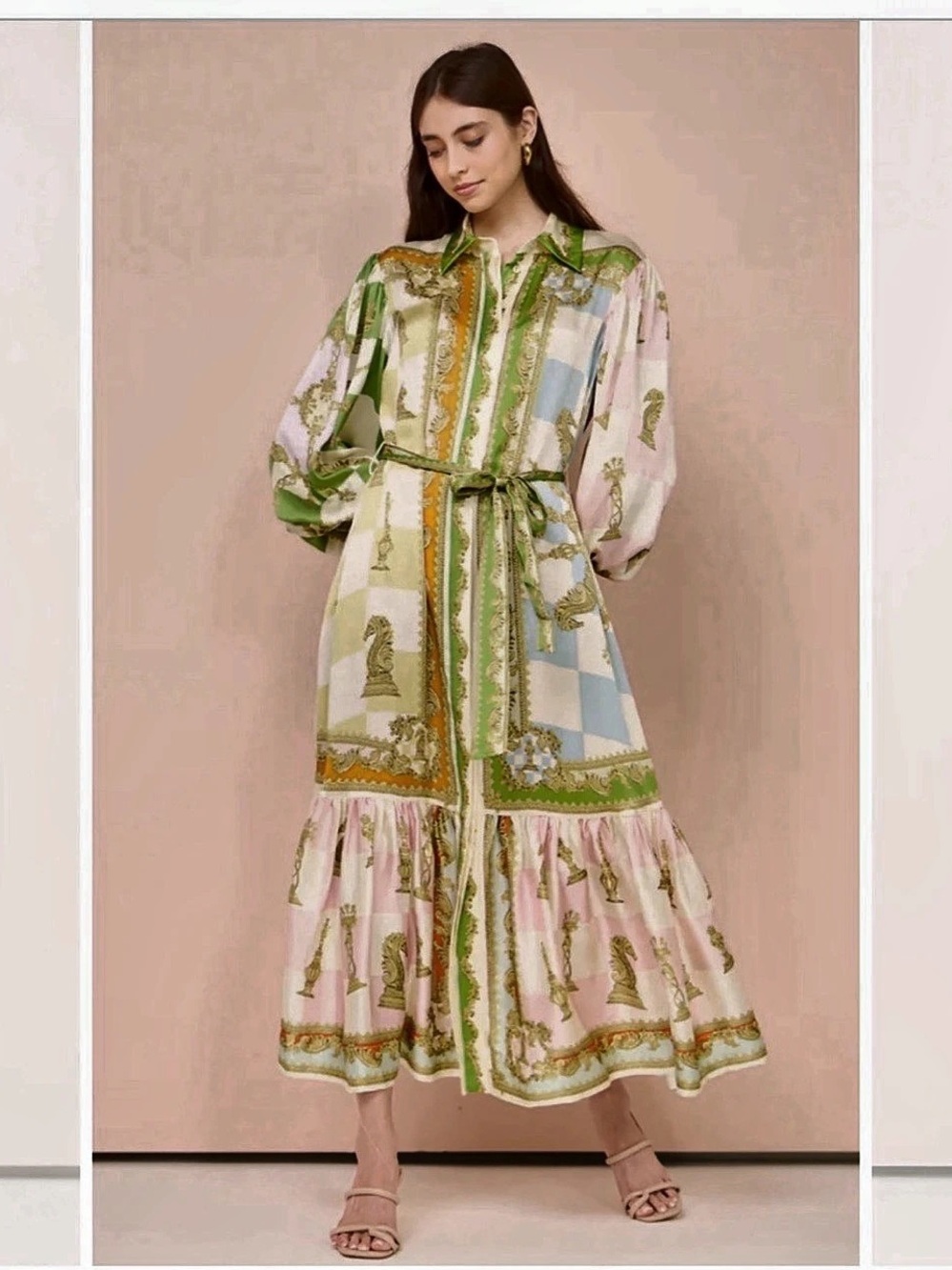 ALEMAIS Paisley Maxi Dress in Green & Pink Size 6 Gently used.